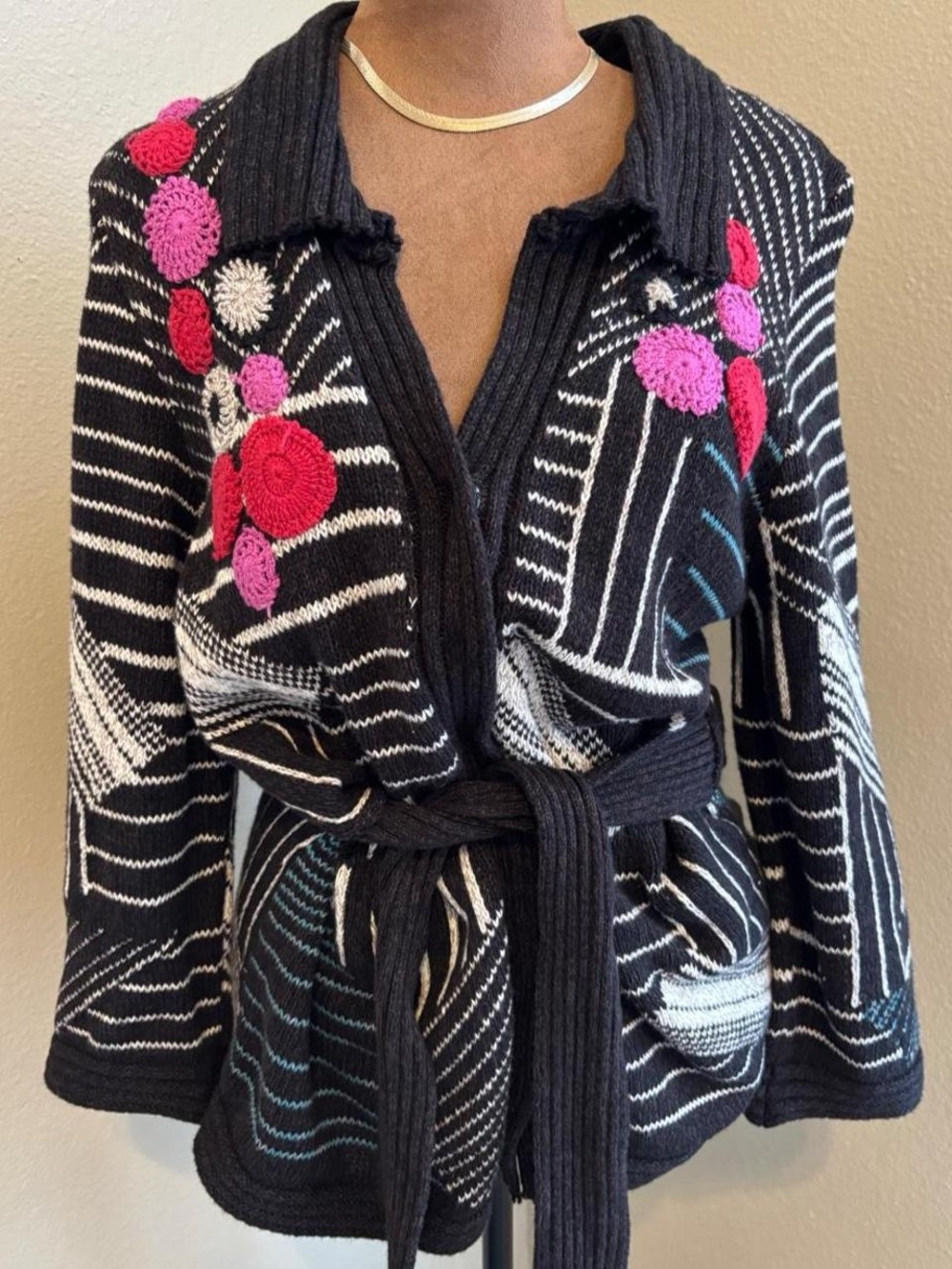 NIC+ZOE / Nie + Zoe Black & white striped cardigan size L